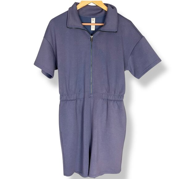 YogaLicious Scuba Sarah Romper Zip Front Short Sleeves FLAWS Women‎ Size Large - Picture 1 of 11